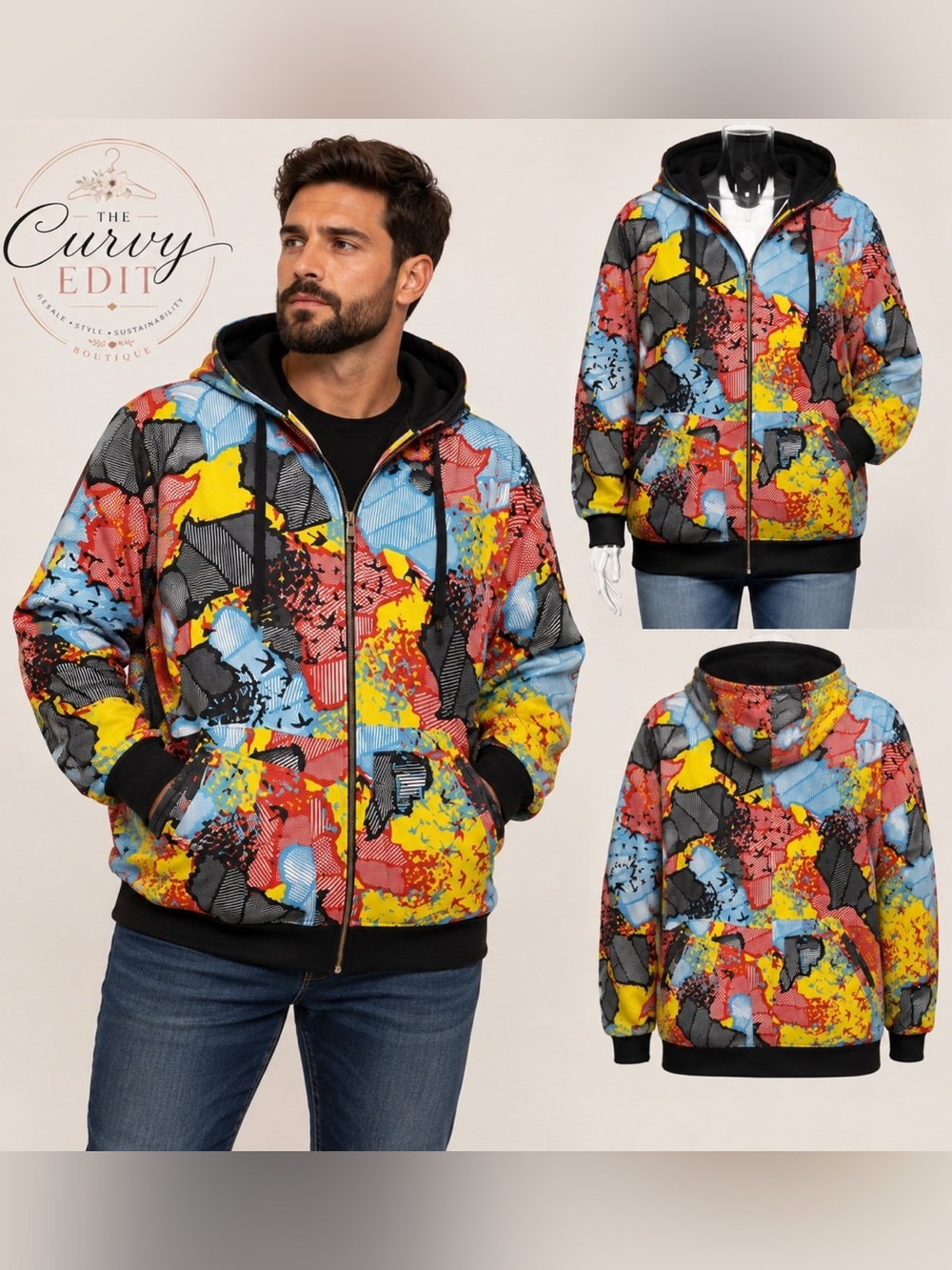 Akademiks 3XL Full Zip Hoodie Colorful Graphic Streetwear Fleece Lined Y2K Mint